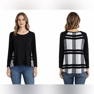 Teeberry & Weaver Black Sweater with Black White Grid Back